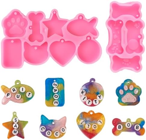 2Pcs Pet Tag Resin Molds Silicone Cute Heart Cat Dog Tag Molds Bone Shape Keychain Silicone Resin Molds for Epoxy DIY Keychain Pendant Crafts Pet Dollar Bracelet Jewelry Making by Spritewelry
