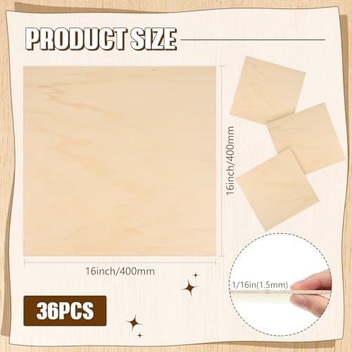 Riakrum Basswood Sheets Plywood Board Unfinished Wood Boards for Crafts for DIY Laser Projects Architectural Mini House Building Hobby Model Making(16 x 16 x 1/16 Inch,1) - Image 2