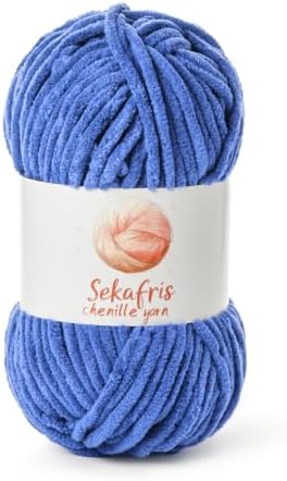 Chenille Blanket Yarn for Crocheting Size 5 Bulky Yarn Azure by Sekafris