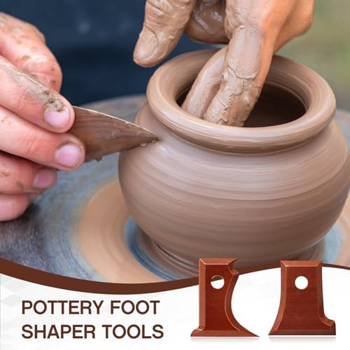 Amylove 7 Pcs Pottery Tools Pottery Foot Shaper Trimming Tools Profile Rib Bundle Foot Shaper for Ceramics for Carving Clay Molds Clay Texture Ribs Ceramics, Beech Wood (Stylish Style,Reddish Brown) - Image 4