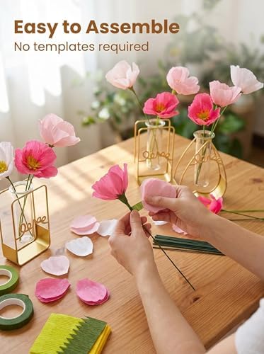 Pink Crepe Paper Poppy Bouquet Making Kit 24 pcs DIY Craft Set for Home Decor & Events Complete Craft Materials for Floral Art - Image 2