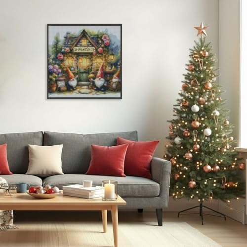 Gnome Shop Cross Stitch Kit for Adults, Stamped Embroidery 13.7x13.7in - Image 5