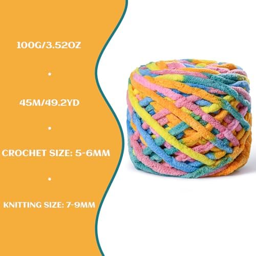 3 Pack Plush Chenille Chunky Yarn 100g (49.2yd) - Fluffy Velvet Yarn Crochet for Blanket Knitting and Crocheting - Baby Yarns for Crocheting Soft - Amigurumi Yarns (3 Neon Color) - Image 3