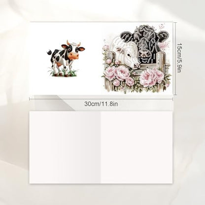 JISHSHAY 6 PCS Cattle Diamond Painting Greeting Cards Cow Diamond Art Birthday Cards with Envelopes Animal Gem Art Mosaic Kits for Adults, for Anniversary Valentine Thank You Graduation All-Occasion - Image 2
