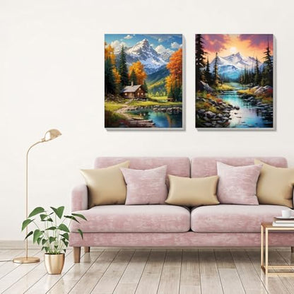 NEGEKFKX 2 Pack Mountain Paint by Numbers Kit for Adults Beginner with Framed,Easy Adult Paint by Number Kits on Canvas DIY Painting for Beginners Art by Numbers for Home Wall Decor 10x12 Inch - Image 2