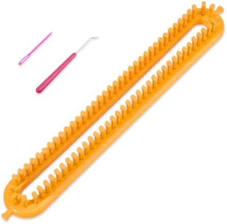 Hobbspring Knitting Loom Set Rectangular Knitting Board Loom 13.9x2in Plastic Darning Needle Crochet Yellow Scarf Looms Long Hats Shawl Making Tool DIY Yarn Weaving Kits for Women Adults Beginners by Hobbspring