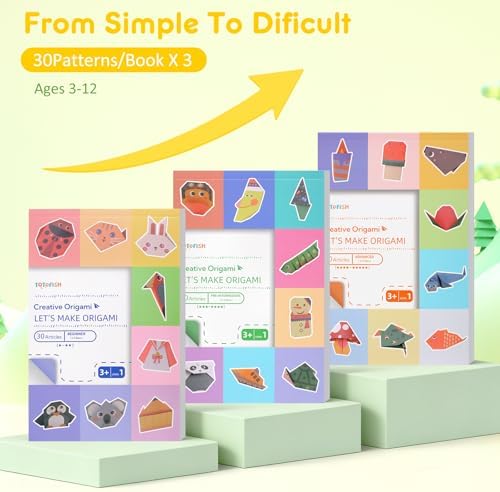 Origami Paper Kit for Kids Ages 5-8 8-12 Easy-Fold Set with Guide Book (90 Patterns: Beginner to Advanced) : Perfect Party Favors,classroom craft, Birthday /Holiday / DIY Gifts for Kids - Image 2