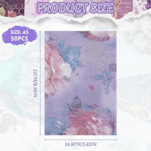 50 Sheets Purple Scrapbook Paper, A5 Scrapbooking Textured Decor Papers - Image 2