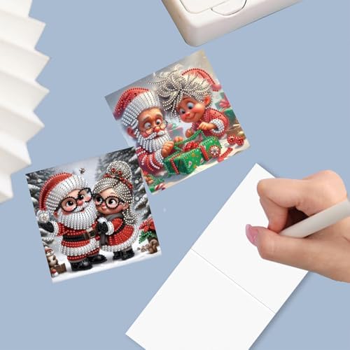 6Pcs Christmas Greeting Card DIY Diamond Art Painting Greeting Cards Blessing Folding Card Kit with White Envelopes Diamond Arts Crafts for Birthday Festival Gift-Santa Claus01 - Image 7