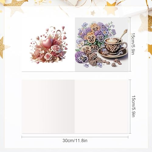 AiYuanzsh 6 Packs Diamond Art Painting Greeting Card Kits with Laser Effect Special Shaped Diamond Art Greeting Cards Arts Crafts for Christmas Birthday Thanksgiving Day Holiday (Coffee, 30x15cm) - Image 3