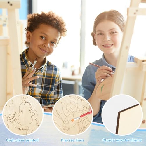 COCHIE 10 Pieces Large Cute Animals Unfinished Wood Crafts to Paint for Adults, Bulk Predrilled Wooden Ornaments for Painting, Animal Paintable Wood Slices Craft Supplies with Ropes - Image 3