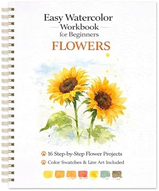 Watercolor Workbook for Beginners – Flowers, 16 Original Watercolor Projects, Lay-Flat Watercolor Paper Book(9.45 × 7.48 in), Water Coloring Book for Adults, Art Gift by Unknown