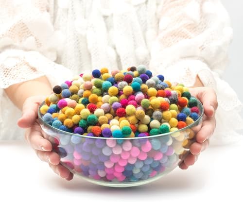 Glaciart One Felt Pom Poms, Wool Balls (2000 Pieces) 1 Centimeter - 0.4 Inch, Handmade Felted 40 Color (Red, Blue, Orange, Yellow, Black, Pastel and More) Bulk Small Puff for Felting and Garland by GlaciartOne