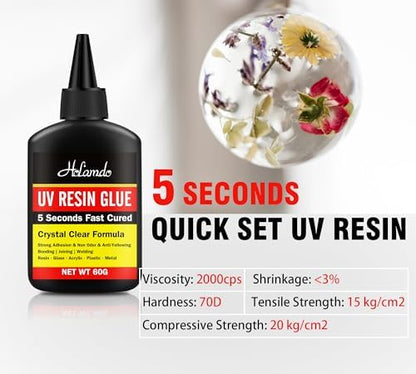 UV Resin Kit with Rechargeable UV Light, 60g Fast Curing UV Resin Glue - Image 2