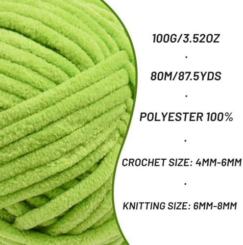Chenille Yarn for Crocheting Size 5 Bulky Yarn 3 Lime Green - Image 2
