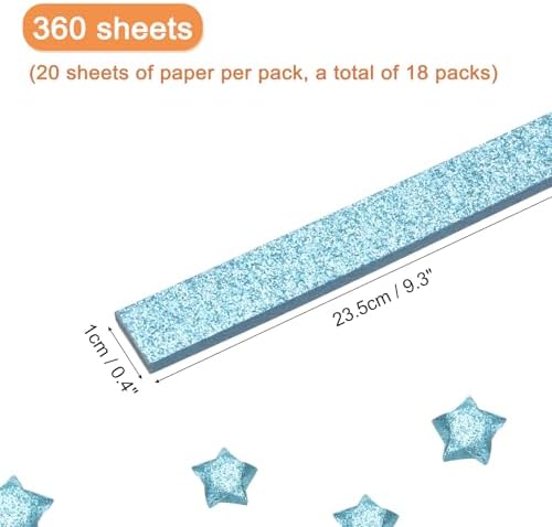 MECCANIXITY 360 Sheets Origami Paper Glitter Stars Papers Light Blue Fold Paper for Beginner Arts Crafts Projects,0.4 x 9.3 Inch - Image 2