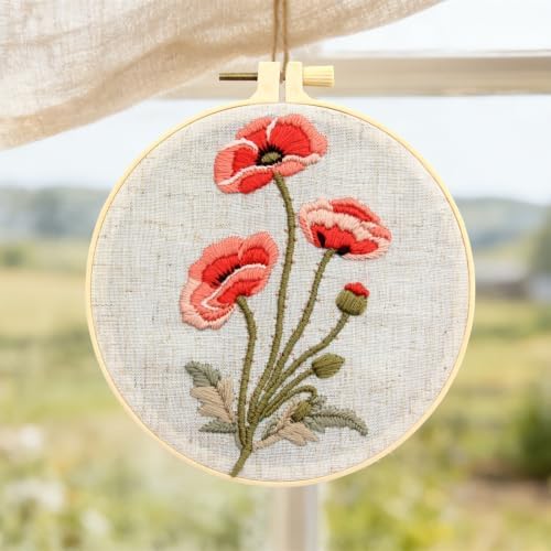 Vintage Flowers Embroidery Kits for Beginners Adults, Floral Hand Embroidery Starter Kit, Stamped Cross Stitch Kits DIY Needlepoint Kits for Beginners Adult, Embroidery Hoop, Thread and Video Tutorial - Image 6