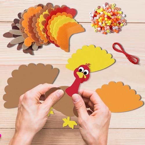 Otuuz 18 Set Turkey Necklace Craft Kits DIY Felt Fall Party Favors - Image 5