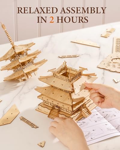 Rolife Wood Model Kits for Adults to Build 3D Puzzles DIY Five-storied Pagoda Birthday Unique Gifts for Friends or Family - Image 3