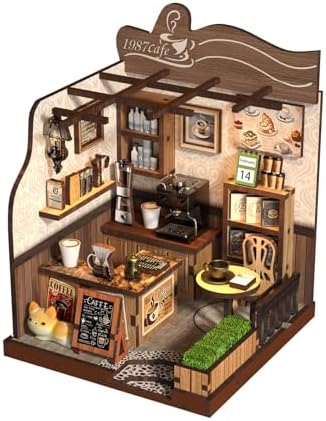 DIY Miniature Dollhouse Kit, 3D Wooden Puzzle Coffee Shop Model, Creative Mini Cafe Building Set with Furniture, Arts and Crafts Gift for Adults & Teens (Country Cafe) by CloverClover