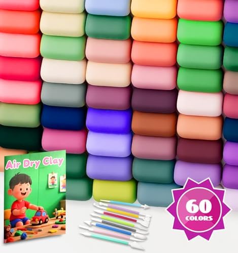 Air Dry Clay for Kids, 60 Colors Air Dry Modeling Clay, Molding Clay for Sculpting,Non-Sticky Soft, Sculpting Tools Guide, Arts Crafts for Kids Ages 8-12 - Image 2