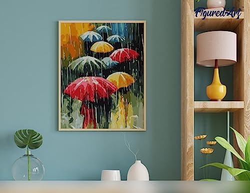 Figured'Art Paint by Numbers Kit for Adults Farandole of Umbrellas 16"x20" - Craft Art Painting Rolled Canvas with DIY Wooden Frame - Image 4