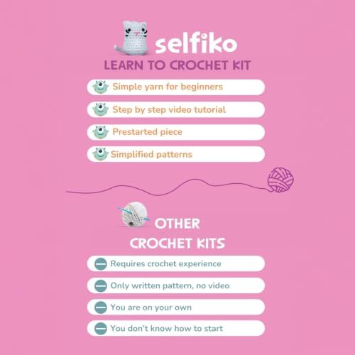Selfiko Crochet Kit for Beginners – Complete Amigurumi Starter Pack with Pre-Started Magic Ring, Step-by-Step Video Tutorials & Simple Yarn – Learn to Crochet Easily (Meowko The Cat) - Image 6
