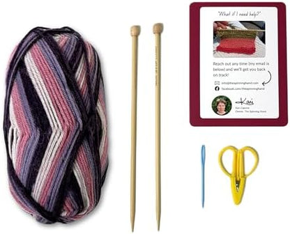 The Spinning Hand Knitting Kit for Beginners Adults – Educator-Designed, Self-Striping Wool Yarn, Bamboo Needles & Video Tutorials (Fresh Figs) - Image 2