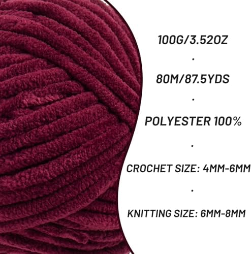 Chenille Blanket Yarn for Crocheting Size 5 Bulky Yarn Burgundy - Image 2