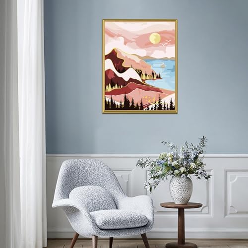 Yunnuo Paint by Numbers Kit for Adults Beginner, Abstract Landscape Adults' Paint-by-Number Kits, DIY Lake Scenery Oil Painting Acrylic Paints for Home Wall Art Decor(Mountain &Tree, 16 x 20 in) - Image 3