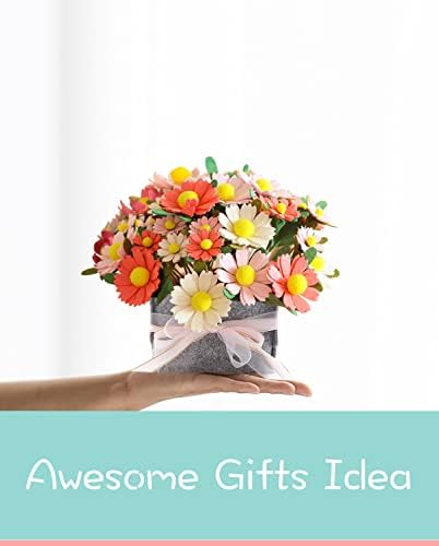 BAZIMA DIY Felt Flower Art Craft Kit, DIY Daisy Bouquet Kit, Floral Gifts, Beginner Craft Kit, Arrange Pre-Cut Flowers and Foliage - Image 2