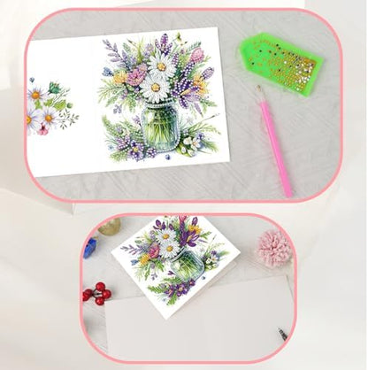 JISHSHAY 6 PCS Diamond Art Greeting Cards Flower Diamond Painting Birthday Cards Vase Gem Art Gem Painting Mosaic Kits for Adults for Thanksgiving Anniversary Valentine Graduation All-Occasion - Image 6