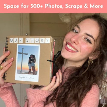 Scrapbook Kit - 80 Page Photo Album DIY Scrapbook - Holds 300+ Photos, with Metallic Pens, 150+ Stickers, Glue Pen, Washi Tapes, Backing Paper, Photo Corner Stickers (Starter Kit - 8 x 8 Inch, Kraft) - Image 4
