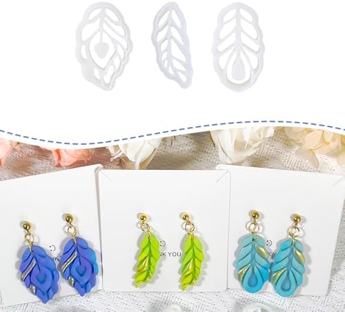 Xaekicr Polymer Clay Cutters Feather Leaf Set – 3PCS Boho Clay Earring Cutters for Polymer Clay Jewelry, Hollow Leaf Clay Cutters Shapes and Tools for DIY Earrings and Crafts by Xaekicr
