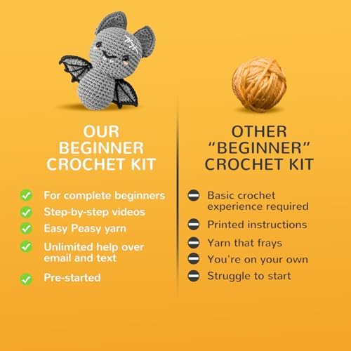 minimal beee Bat Crochet Kit for Beginners - DIY Halloween Craft Gift with Animal Yarn, Easy Knitting Supplies for Adults, Complete Starter Crochet Set with Needles & Instructions - Image 5