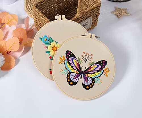 Konrisa Embroidery Kits with Butterfly Flower Pattern, Stamped Embroidery Starter Kit for Beginners Adults Needlepoint Kits Include Embroidery Fabric Embroidery Hoop Threads and Needles,Set of 2 - Image 4