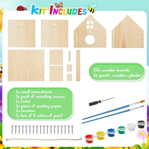 Juexica 4 Pack DIY Birdhouse Kits for Kids 8+ Build and Paint, Window - Image 3