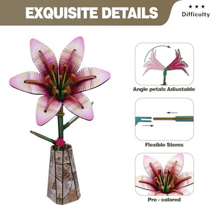 LYYHUWJIE 3D Flower Puzzle for Adults, Lily DIY Wooden Flower Crafts Set, Artificial Flower Model Kit to Assemble, Creative Adult Craft Kit for Women, Desk Decor & Mother’s Day Gift - Image 3