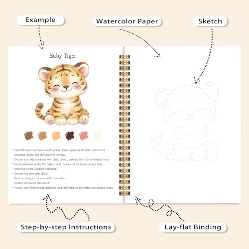 Wild Animals Watercolor Workbook, Water Coloring Book, 12 Patterns, 18 Colors Watercolor Paint Set, Easy Watercolor Kit for Beginners, Fun Family Art Activity, Gift for Adults Teen - Image 4