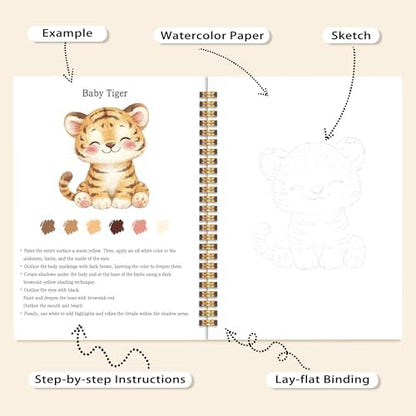 Wild Animals Watercolor Workbook, Water Coloring Book, 12 Patterns, 18 Colors Watercolor Paint Set, Easy Watercolor Kit for Beginners, Fun Family Art Activity, Gift for Adults Teen - Image 4