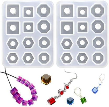 Silicone Jewelry Making Molds, 2 Pack 12-Cavity Square Polygonal Bead Design with Hole, for Resin Earrings and Pendants by octhallow