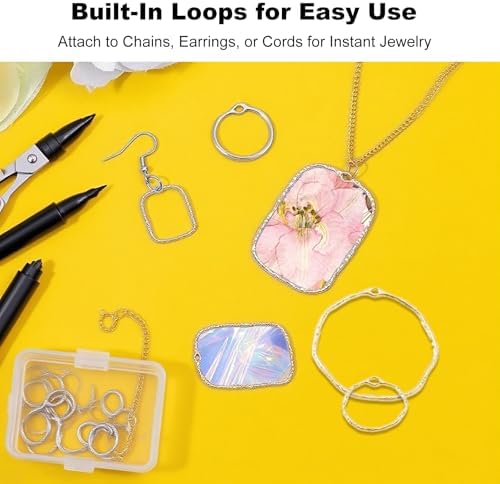 30Pcs Bezels for Resin Jewelry Making Open Back Bezel Pendants and Earring Frames Large Rectangle Ring Charms and Pendants Kit Rose Gold Supplies for DIY Chain Earrings and Craft Projects - Image 5