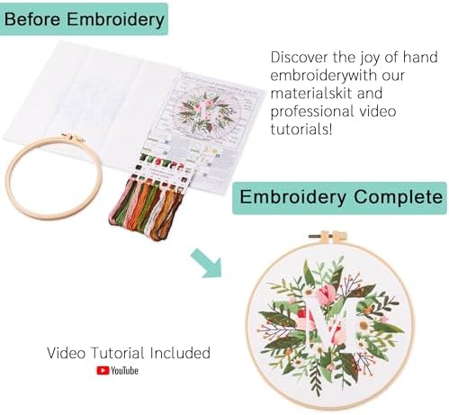 Harimau Letter M Pattern Embroidery Kit for Adult Beginners, Complete Starter Pack with 1 Hoop, Needles, Instruction Guide & Embroidery Stitch Video Tutorials - Image 3