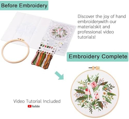Harimau Letter M Pattern Embroidery Kit for Adult Beginners, Complete Starter Pack with 1 Hoop, Needles, Instruction Guide & Embroidery Stitch Video Tutorials - Image 3
