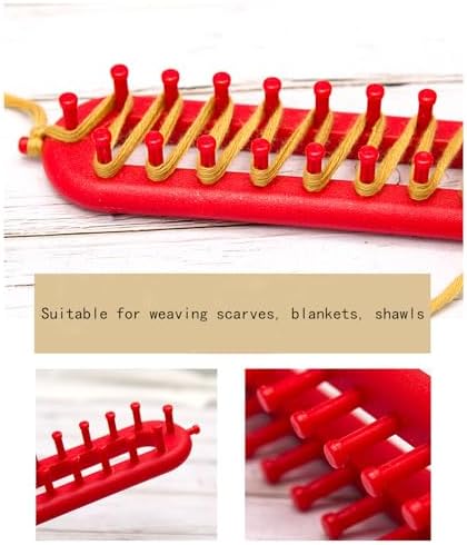 Rectangle Knitting Looms，Plastic Weaving Looms Set，Weaving Loom，Scarf Hats Making Tools，DIY Crocheting Handmade Craft Kit with a Crochet Hook and Needle for Knitting Lovers，26 cm (Red) - Image 3