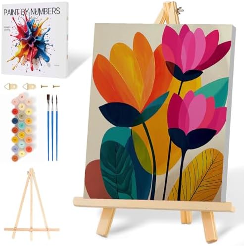Mowana Paint by Numbers Kit for Adults Beginner – Boho Flowers Framed Paint by Numbers for Adults with Easel, Easy DIY Painting Kit Canvas Wall Art Decor 8x12inch by Mowana