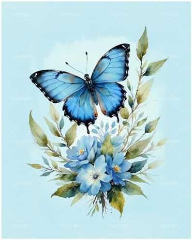 Nature Paint by Numbers Kit for Adults - DIY Blue Butterfly with Floral Bouquet Painting on Canvas, Acrylic Paint Set for Beginners, Botanical Art for Home Decoration or Gifts(16X20IN Framed) by Unknown