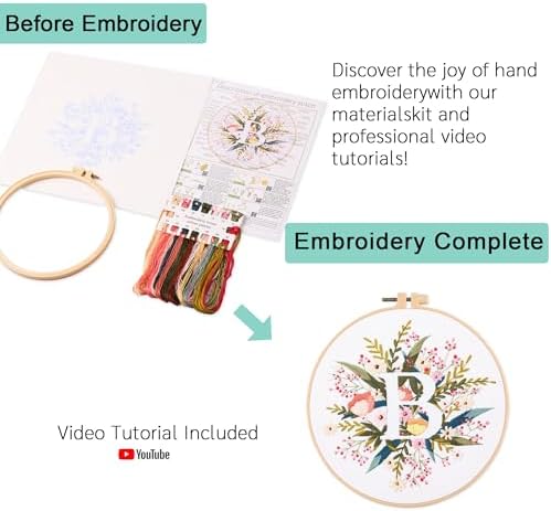 Harimau Letter B Pattern Embroidery Kit for Adult Beginners, Complete Starter Pack with 1 Hoop, Needles, Instruction Guide & Embroidery Stitch Video Tutorials - Image 3