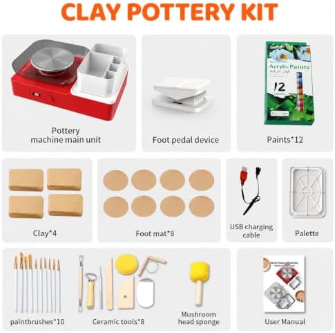 Skirfy Pottery Wheel for Adults Kids,Complete Pottery Set for Beginners with 6.3" Turntable with Two-Way Rotation,Craft Kits Toys Birthday Gifts for Boys Girls(Red) - Image 4