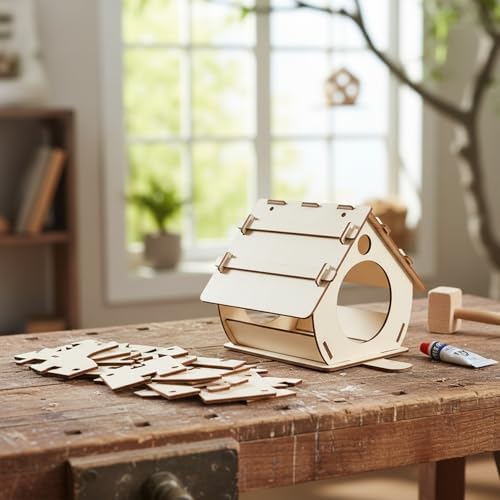 DIY Wooden House-Shaped Ornament Kit – Pre-Cut Natural Wood Craft for Home & Shelf Decor, Easy Assembly Project - Image 2
